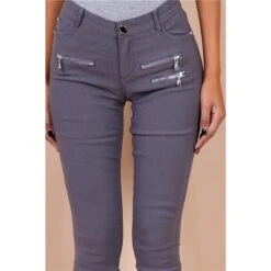Sexy Figurbetonende Damen Skinny Jeans Mit Zippern Grau -Günstiges Moden Funke Geschäft sexy figurbetonende damen skinny jeans mit zippern grau5