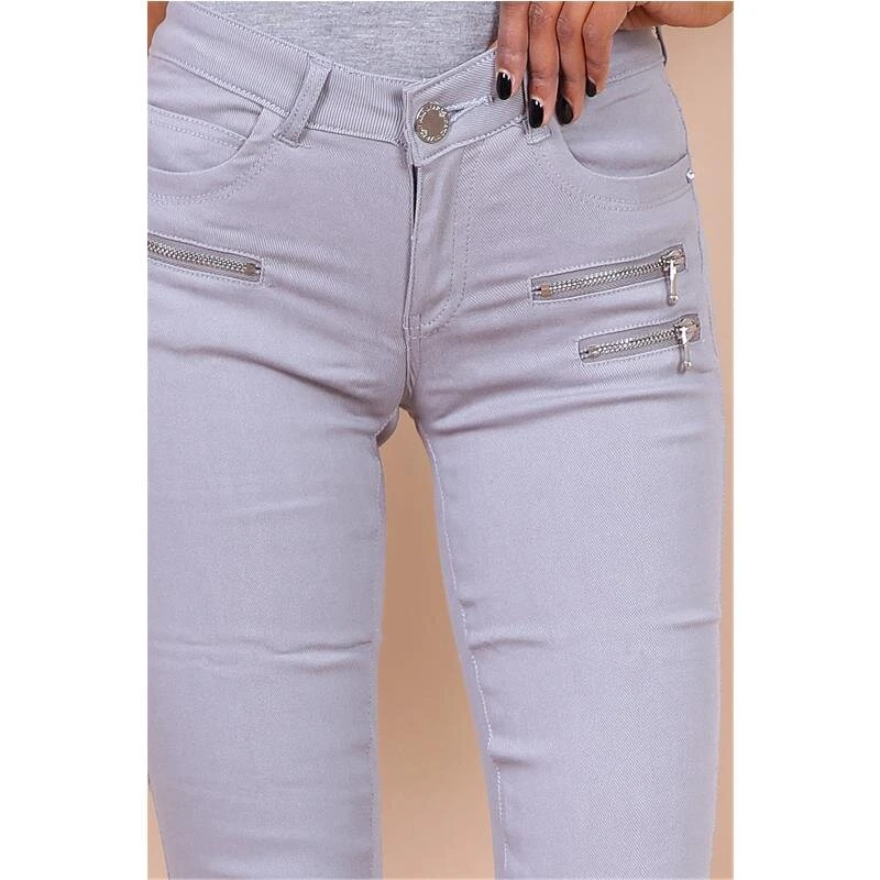 Sexy Figurbetonende Damen Skinny Jeans Mit Zippern Hellgrau 6 Sexy Figurbetonende Damen Skinny Jeans Mit Zippern Hellgrau – Bild 4