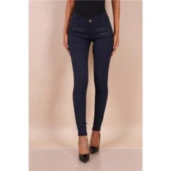 Sexy Figurbetonende Damen Skinny Jeans Mit Zippern Marine