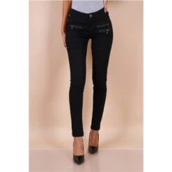 Sexy Figurbetonende Damen Skinny Jeans Mit Zippern Schwarz