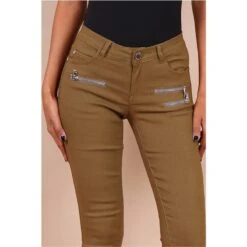 Sexy Figurbetonende Damen Skinny Jeans Mit Zippern Taupe -Günstiges Moden Funke Geschäft sexy figurbetonende damen skinny jeans mit zippern taupe5