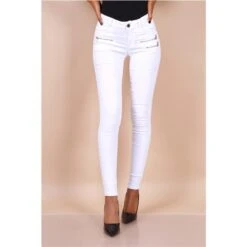 Sexy Figurbetonende Damen Skinny Jeans Mit Zippern Weiß