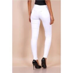 Sexy Figurbetonende Damen Skinny Jeans Mit Zippern Weiß -Günstiges Moden Funke Geschäft sexy figurbetonende damen skinny jeans mit zippern weiss4