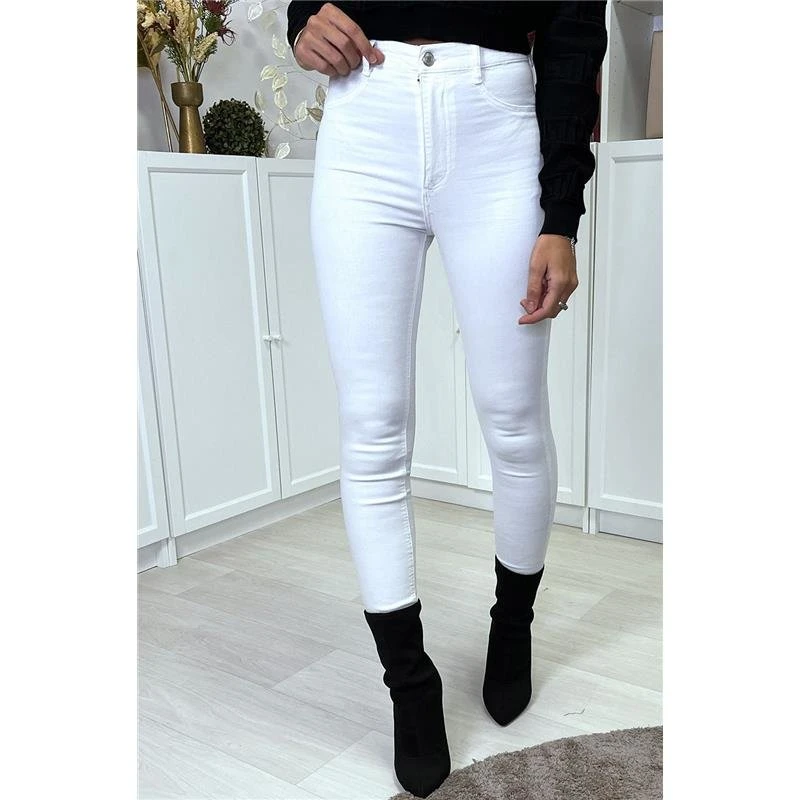 Sexy Hautenge Damen Highwaist Röhrenjeans Weiß 4 Sexy Hautenge Damen Highwaist Röhrenjeans Weiß – Bild 2