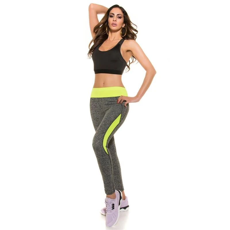 Sexy Jogging Sporthose Fitness Yoga Leggings Grau/Neon Gelb 4 Sexy Jogging Sporthose Fitness Yoga Leggings Grau/Neon Gelb – Bild 2