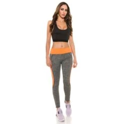Sexy Jogging Sporthose Fitness Yoga Leggings Grau/Neon Orange -Günstiges Moden Funke Geschäft sexy jogging sporthose fitness yoga leggings grau neon orange4