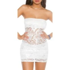 Sexy Party Bandeau Minikleid Aus Spitze Weiß