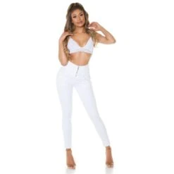 Skinny Damen High Waist Röhrenjeans Weiß -Günstiges Moden Funke Geschäft skinny damen high waist roehrenjeans weiss4