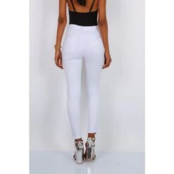 Skinny Damen Stretch Röhrenjeans Mit Knopfleiste Weiß -Günstiges Moden Funke Geschäft skinny damen stretch roehrenjeans mit knopfleiste weiss5