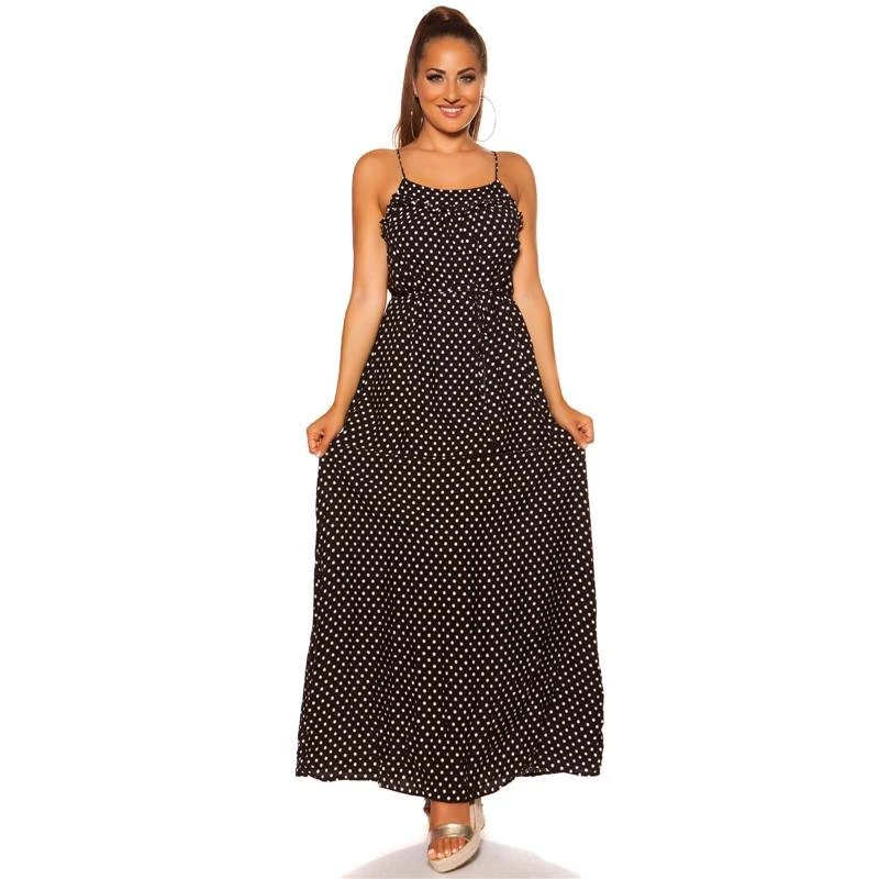 Sommerliches Träger-Maxikleid Mit Polka Dots Schwarz 6 Sommerliches Träger-Maxikleid Mit Polka Dots Schwarz – Bild 4