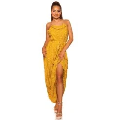 Sommerliches Träger-Maxikleid Mit Polka Dots Senf -Günstiges Moden Funke Geschäft sommerliches traeger maxikleid mit polka dots senf5