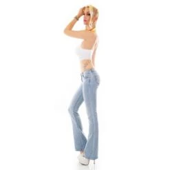 Stylische 5 Pocket Damen Bootcut Jeans Hellblau -Günstiges Moden Funke Geschäft stylische 5 pocket damen bootcut jeans hellblau5