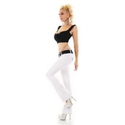 Stylische Damen Bootcut Jeans Stretch Inkl. Gürtel Weiß -Günstiges Moden Funke Geschäft stylische damen bootcut jeans stretch inkl guertel weiss3
