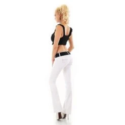 Stylische Damen Bootcut Jeans Stretch Inkl. Gürtel Weiß -Günstiges Moden Funke Geschäft stylische damen bootcut jeans stretch inkl guertel weiss5
