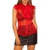 Transparente Damen Kurzarm Rüschenbluse Aus Chiffon Rot 2 Transparente Damen Kurzarm Rüschenbluse Aus Chiffon Rot -Günstiges Moden Funke Geschäft transparente damen kurzarm rueschenbluse aus chiffon rot