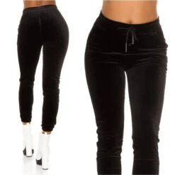 Trendige Damen Lounge Hose Sporthose Aus Samt Schwarz -Günstiges Moden Funke Geschäft trendige damen lounge hose sporthose aus samt schwarz4