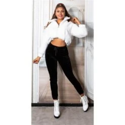 Trendige Damen Lounge Hose Sporthose Aus Samt Schwarz -Günstiges Moden Funke Geschäft trendige damen lounge hose sporthose aus samt schwarz5