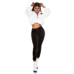 Trendige Damen Lounge Hose Sporthose Aus Samt Schwarz -Günstiges Moden Funke Geschäft trendige damen lounge hose sporthose aus samt schwarz8