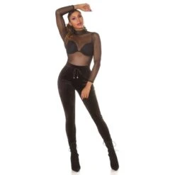 Trendige Damen Samt Lounge Hose Sporthose Schwarz -Günstiges Moden Funke Geschäft trendige damen samt lounge hose sporthose schwarz4