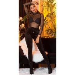 Trendige Damen Samt Lounge Hose Sporthose Schwarz -Günstiges Moden Funke Geschäft trendige damen samt lounge hose sporthose schwarz7