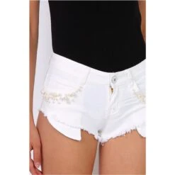 Ultra Kurze Damen Jeans Hotpants Shorts Ausgefranst Weiß