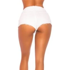 Ultra Kurze Damen Stretch Jeans Hotpants Ausgefranst Weiß -Günstiges Moden Funke Geschäft ultra kurze damen stretch jeans hotpants ausgefranst weiss3